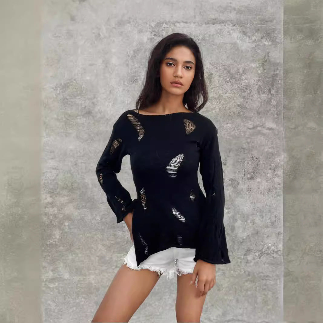 Damen Rippstrickpullover Distressed Look Norvielle