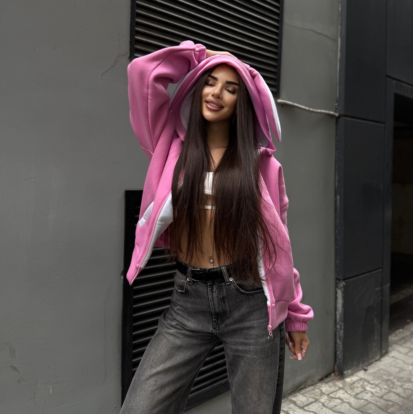 Damen Hoodie Oversized Hasenohren Norvielle