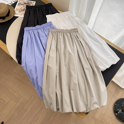 Damen Midirock Elastischer Bund Voluminöser Schnitt
