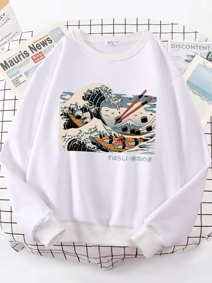 Damen Sweatshirt Wellen-Design Gemütlich Norvielle