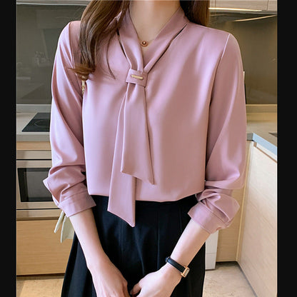 Damen Bluse Seidenfinish Eleganter Schlaufenkragen Norvielle