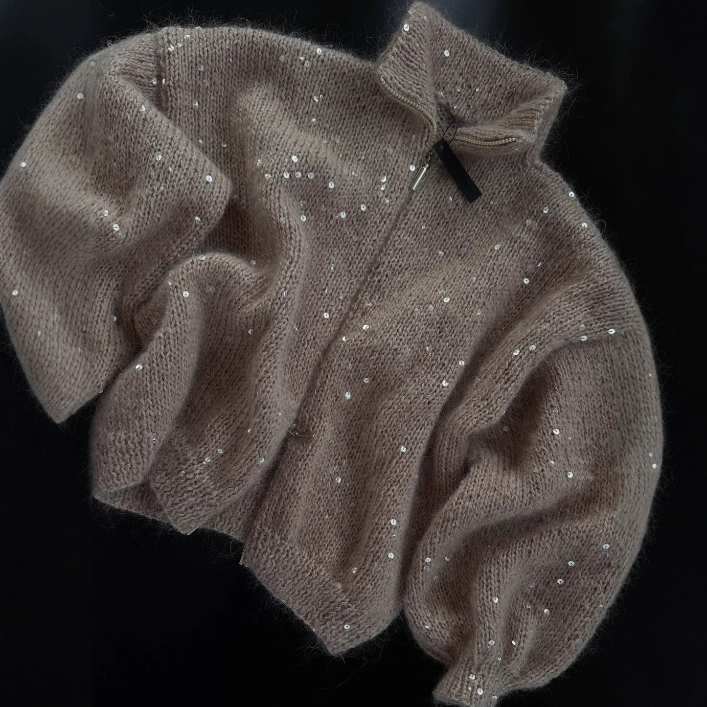 Damen Strickmantel mit Pailletten Glitzer Norvielle