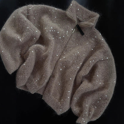 Damen Strickmantel mit Pailletten Glitzer Norvielle