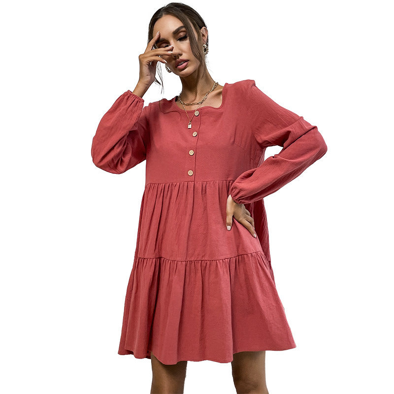 Damen Sommerkleid Knopfleiste Rüschendetails Luftig Norvielle