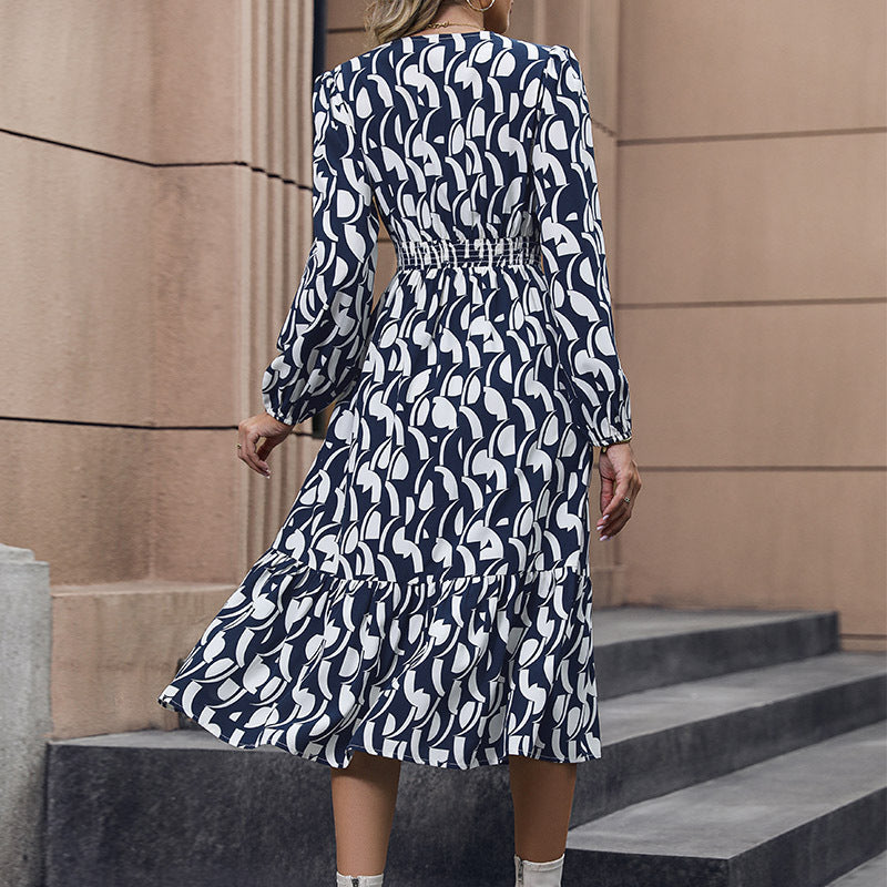 Damen Wickelkleid Florales Muster Volantärmel Midi