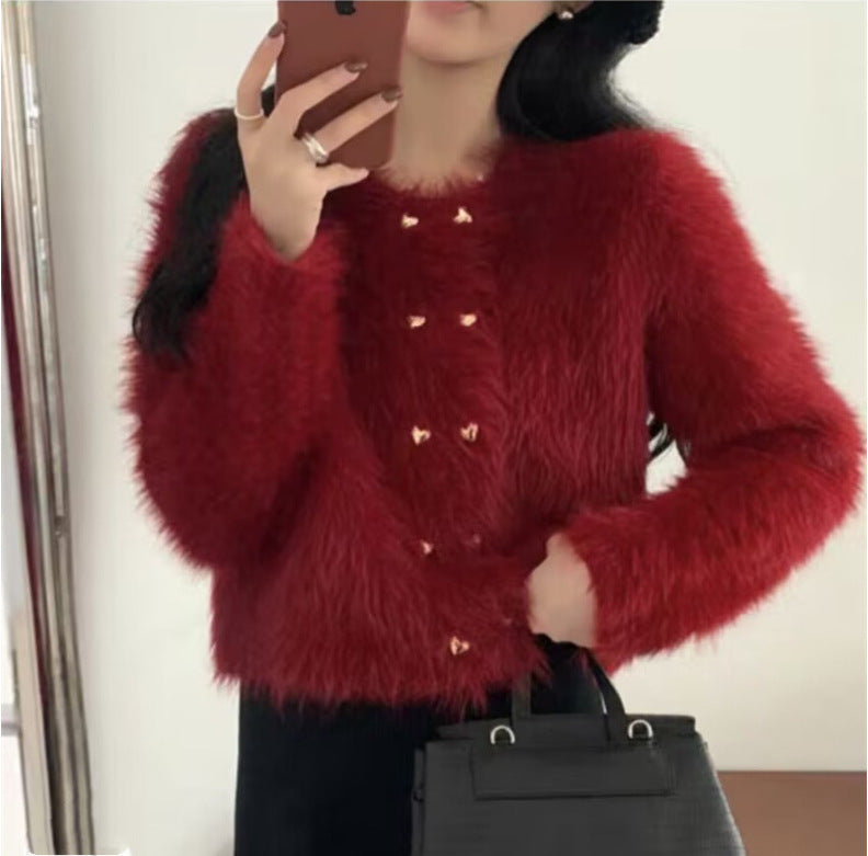 Damen Strickjacke Flauschig mit goldenen Knöpfen Norvielle