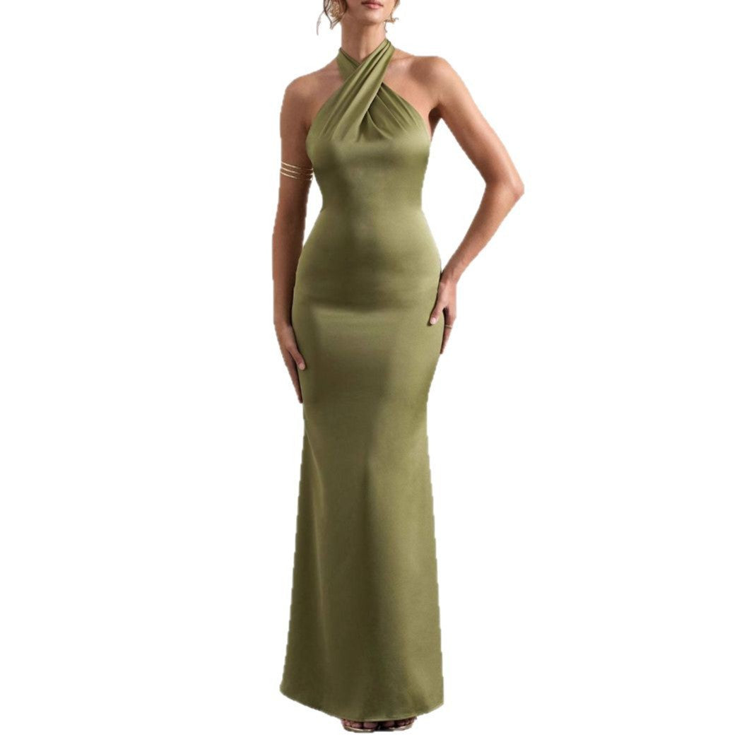 Damen Abendkleid Schmal Schnitt Nackenband Elegantes Design
