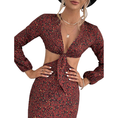 Damen Maxikleid Cut-Outs Verspielter Knoten