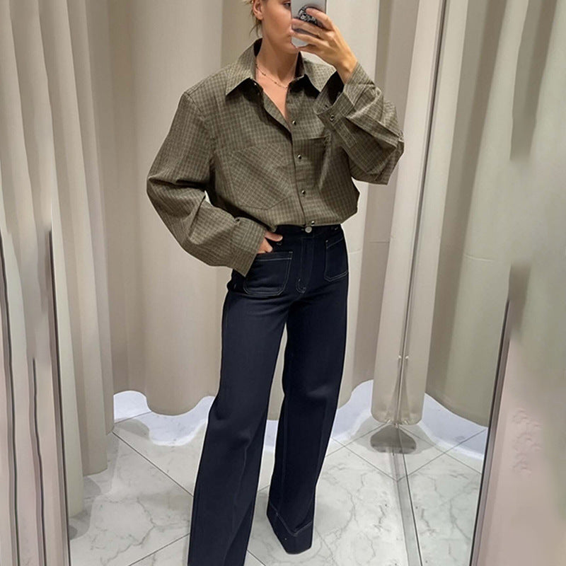 Damen Karobluse Lässiger Schnitt Norvielle