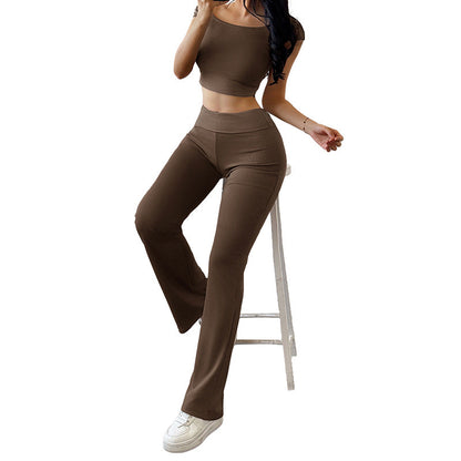 Damen Sportlicher Zweiteiler Off-Shoulder- und Schlaghose Norvielle