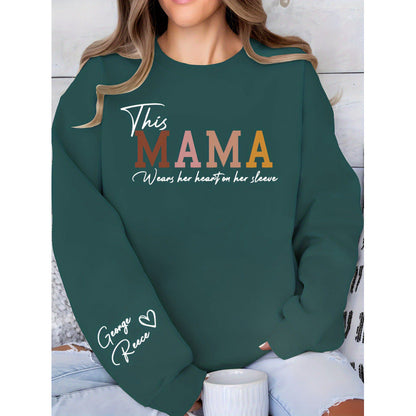 Damen Sweatshirt Mama Aufdruck Bequem Grün