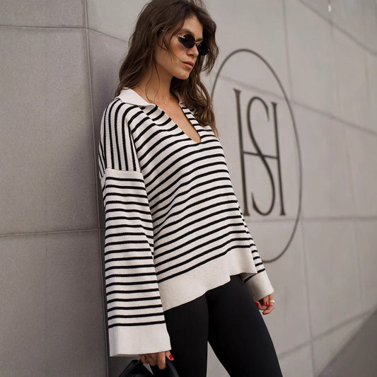 Damen Strickpullover Gestreift Gemütlich Norvielle - Norvielle