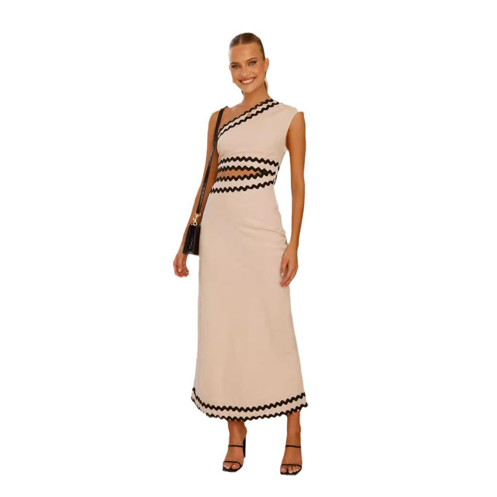Damen Midi-Kleid Asymmetrischer Schnitt Zick-Zack-Details