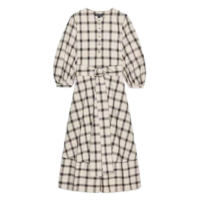 Damen Maxikleid Kariert Mit Taillengürtel Norvielle