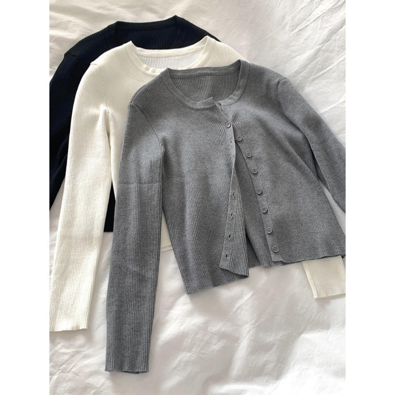 Damen Rippstrickcardigan Langärmlig Knopfverschluss Beige Norvielle