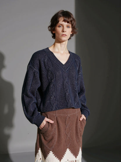 Damen Grobstrickpullover V-Ausschnitt Modern Norvielle