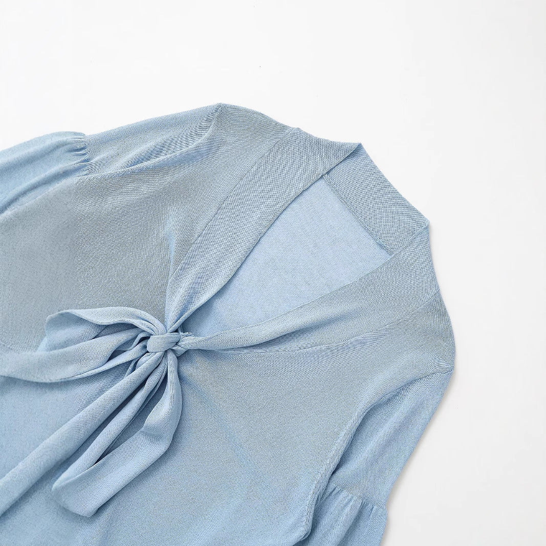 Damen Bluse Rüschendetails Bindeband Luftig Weiß - Norvielle