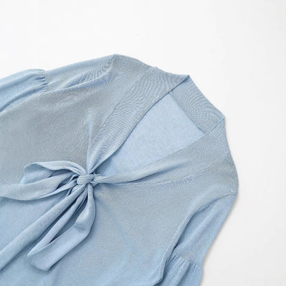 Damen Bluse Rüschendetails Bindeband Luftig Weiß - Norvielle