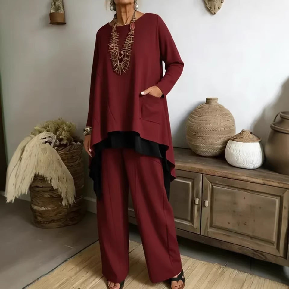 Damen Ensemble Asymmetrisches Oberteil Weite Hose Norvielle
