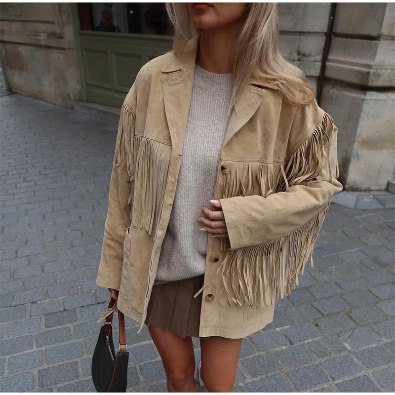 Damen Wildlederjacke mit Fransen
