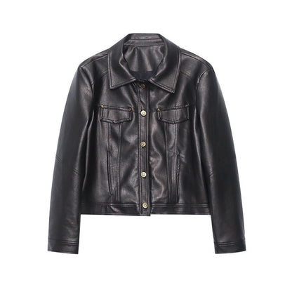 Damen Kunstlederjacke Biker-Stil Doppelkragen