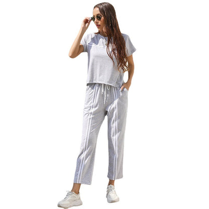 Damen Sportset Gestreiftes Oberteil Bequeme Hose