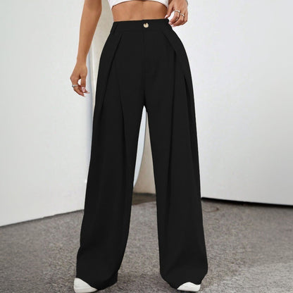 Damen High-Waist Palazzo-Hose mit Falten und sichtbarem Knopf
