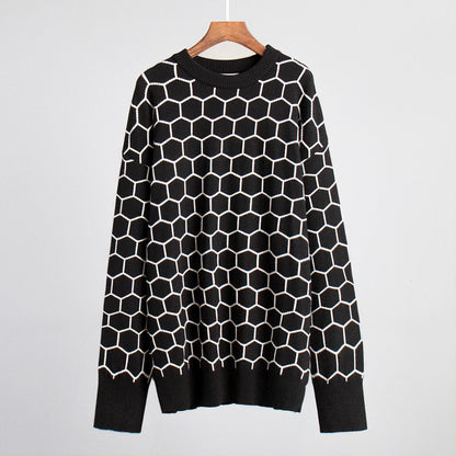 Damen Sweatshirt Gemusterter Wabenmuster Locker Norvielle