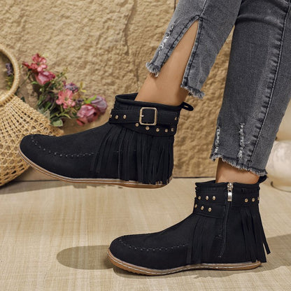 Damen Stiefeletten mit Fransen und Schnalle