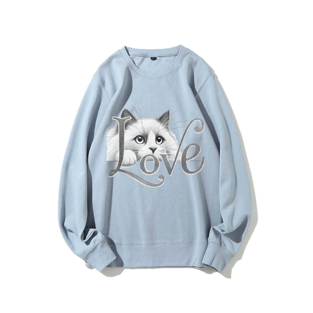 Damen Sweatshirt Katzenmotiv Lässiger Schnitt Norvielle