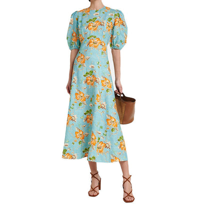 Damen Midikleid Voluminöse Puffärmel Florales Muster Norvielle