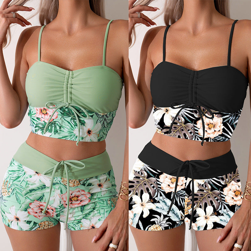 Damen Bikini-Set Raffung Edler Blumendruck - Norvielle