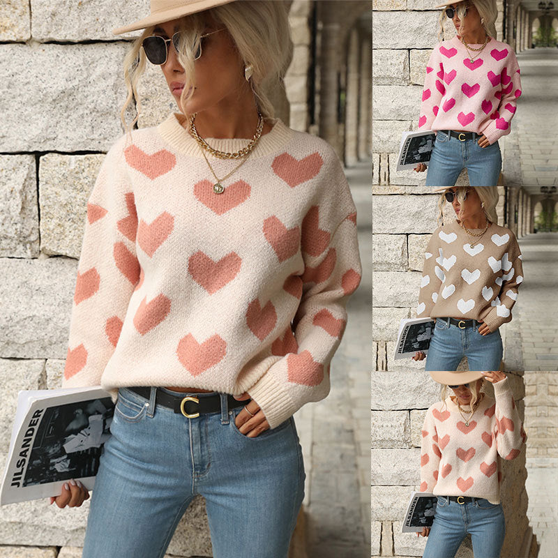 Damen Pullover Herzmuster Lässiger Schnitt Norvielle - Norvielle
