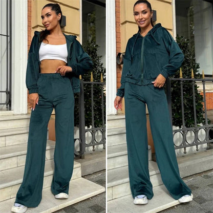 Damen Velours-Jogginganzug Mit Kapuze Komfort-Taile Schwarz - Norvielle