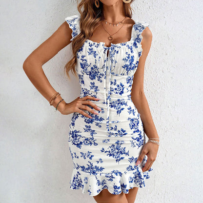 Damen Minikleid Floralmuster Rüschen Norvielle - Norvielle