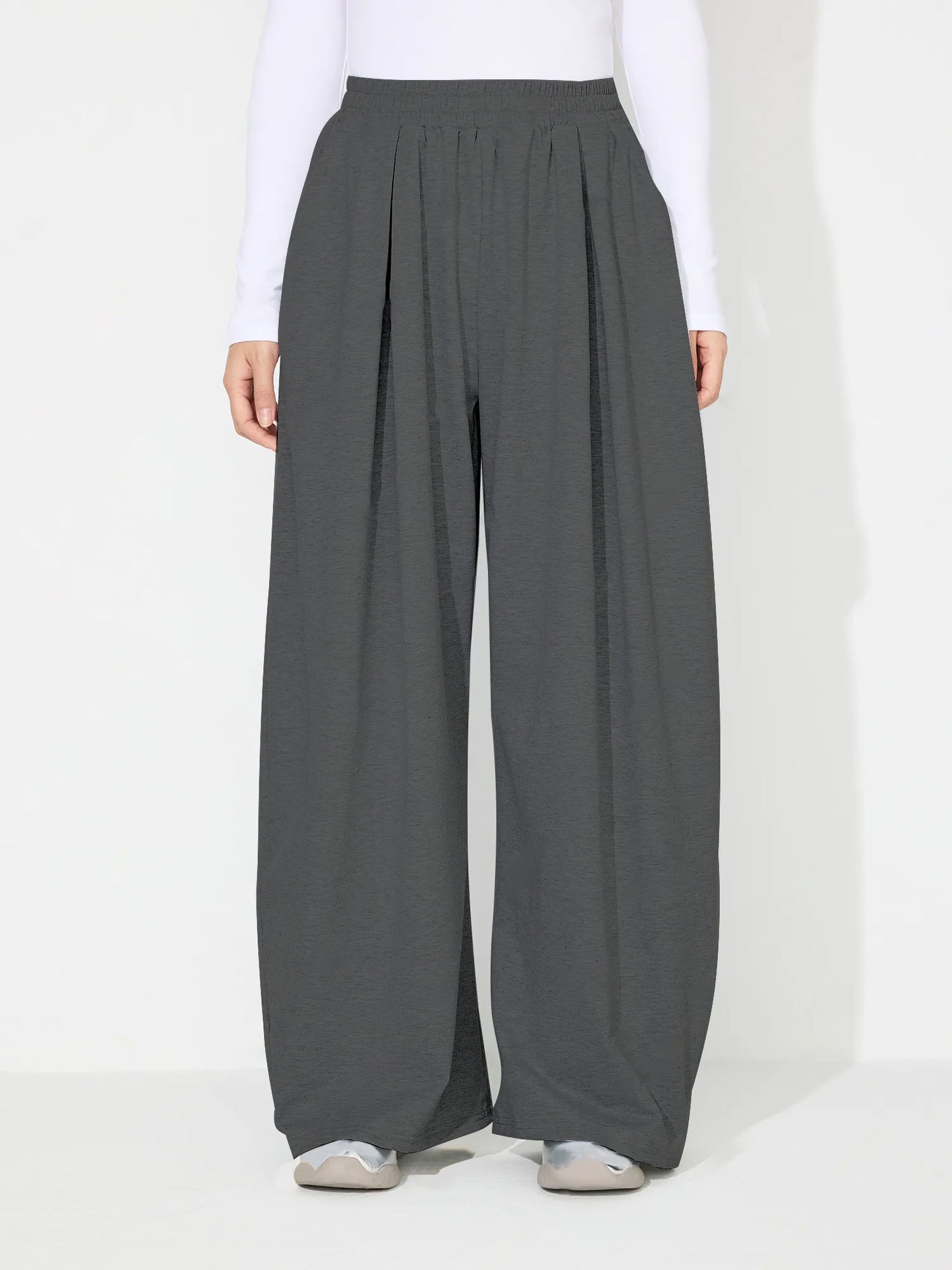 Damen Palazzo-Hose Elastischer Bund Falten