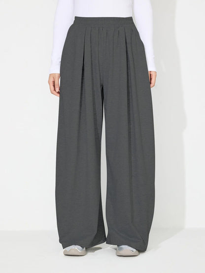 Damen Palazzo-Hose Elastischer Bund Falten