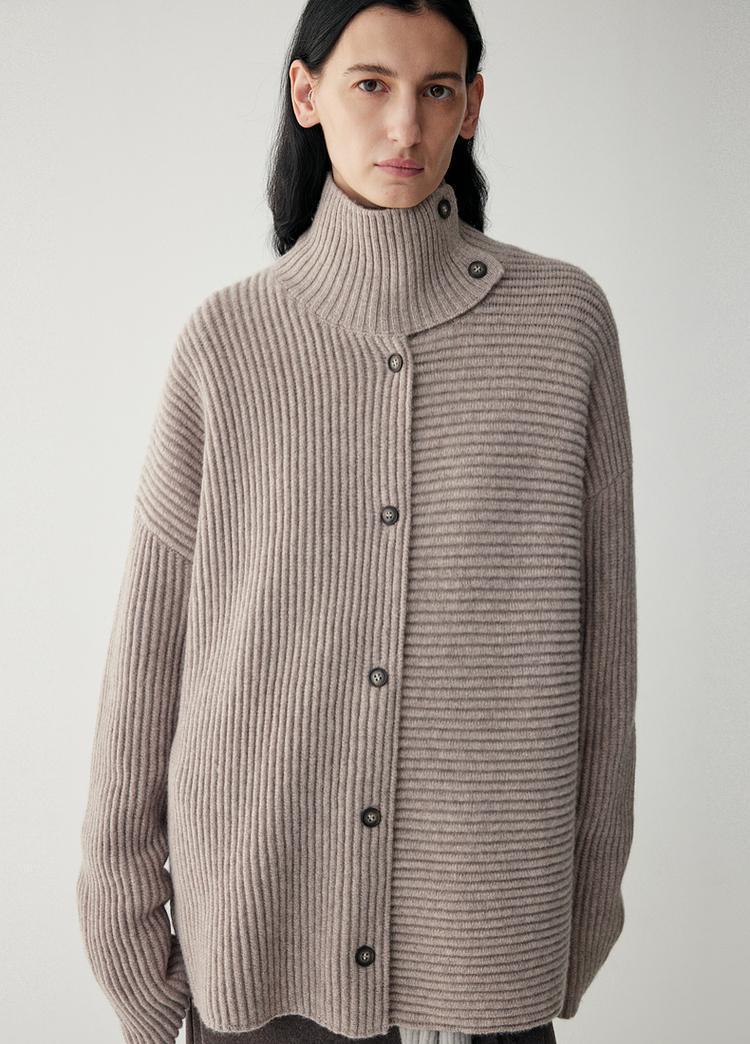 Damen Strickjacke Relaxed Fit mit hohem Kragen und Knöpfen Norvielle
