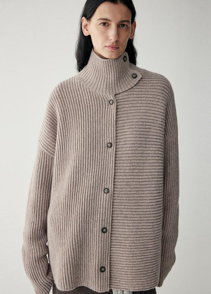 Damen Strickjacke Relaxed Fit mit hohem Kragen und Knöpfen Norvielle