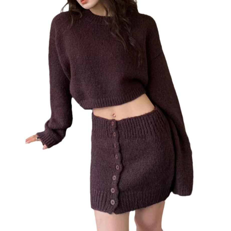 Damen Strickoberteil Minirock-Set Wolle