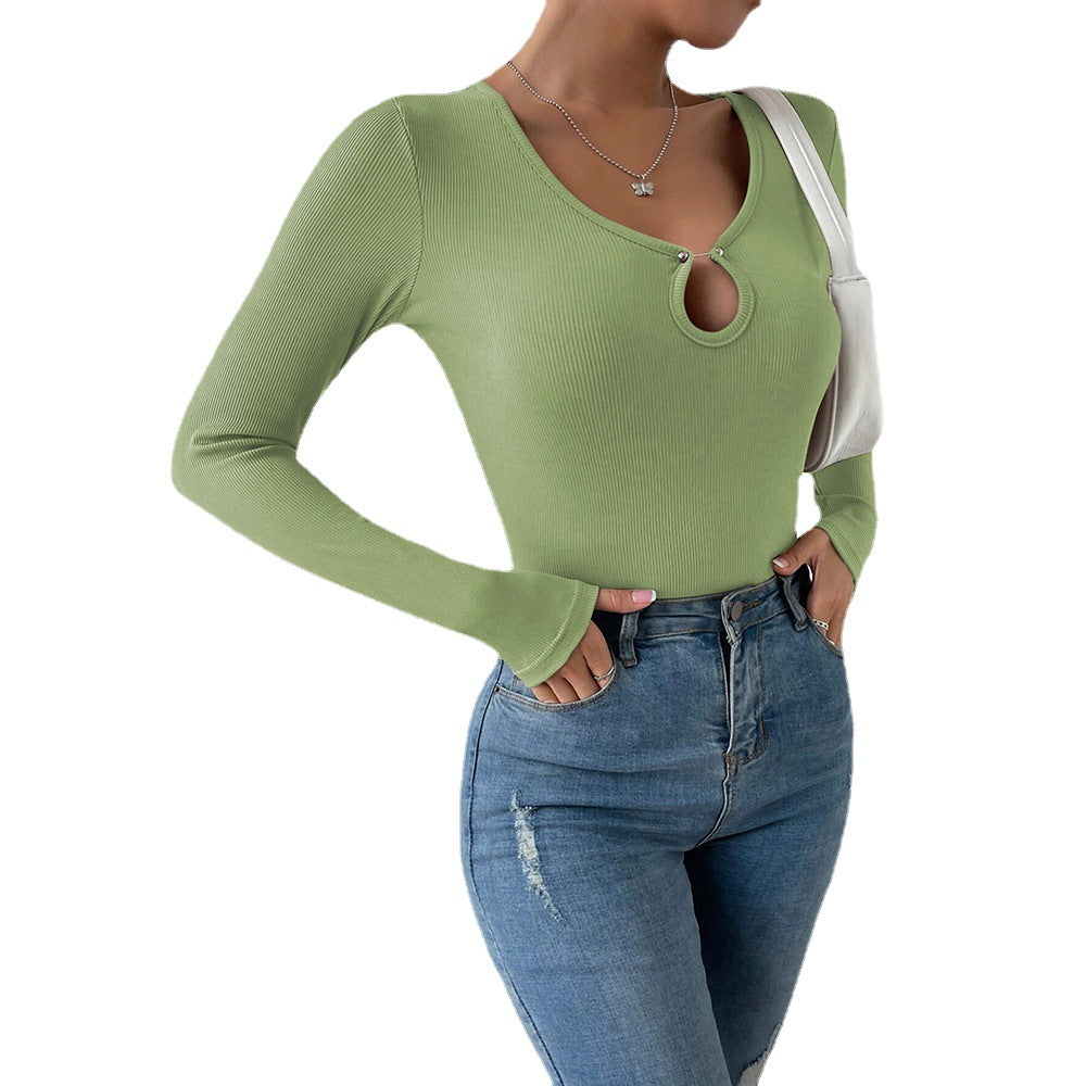 Damen Langarmshirt V-Ausschnitt Bindedetail Norvielle