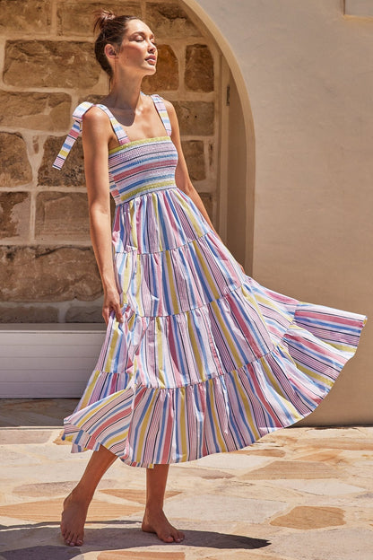 Damen Maxikleid Elastisch Gestreift Norvielle