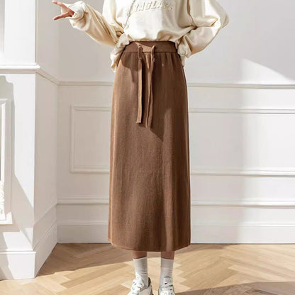 Damen Midi-Rock Elastischer Bund Taillierender Gürtel
