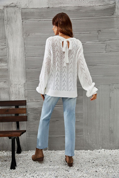 Damen Strickpullover Feinripp Atmungsaktiv Weite Ärmel Beige