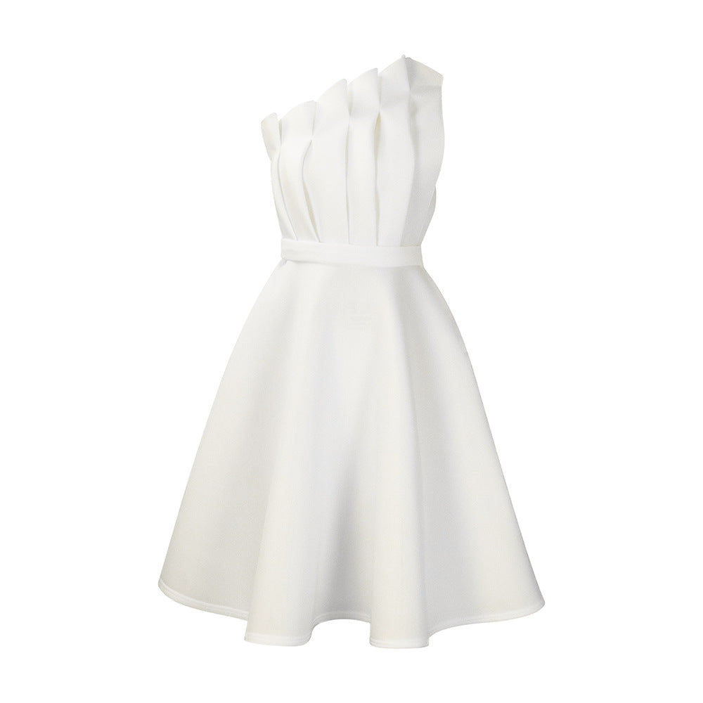 Damen A-Linien Kleid Asymmetrische Falten Elegante Taillierung