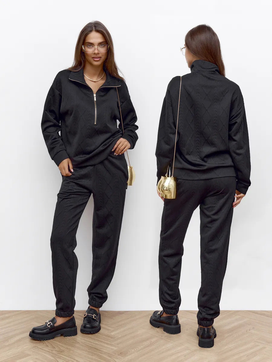 Damen Fleece-Loungewear-Set mit Reißverschluss Rippstruktur Norvielle