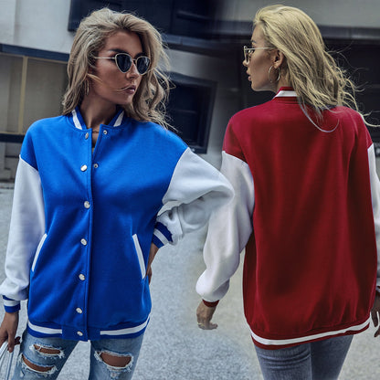Damen Baseballjacke Kontrastärmel Druckknopfverschluss Norvielle - Norvielle