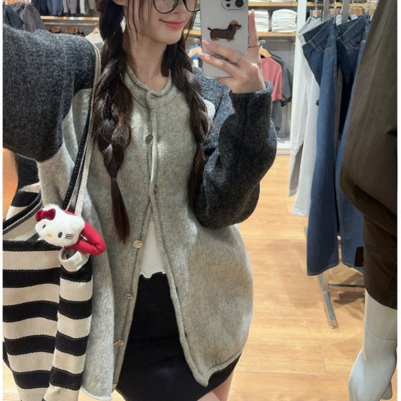 Damen Wolljacke Oversized Knopfverschluss Beige