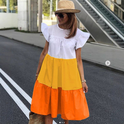 Damen Sommerkleid Voluminöser Rock Rüschenärmel Norvielle