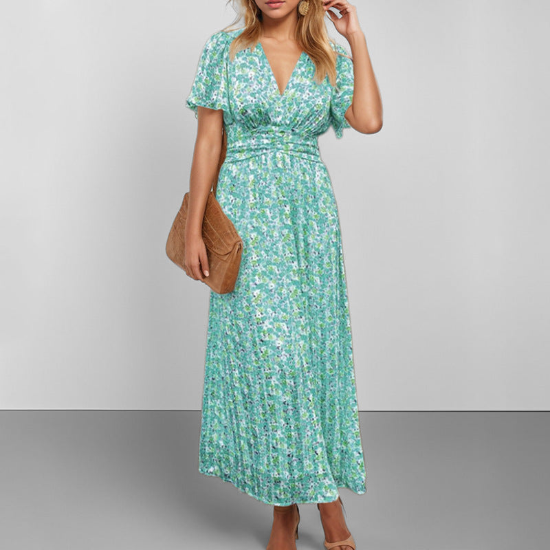 Damen Maxikleid Fließend Floralmuster V-Ausschnitt Norvielle